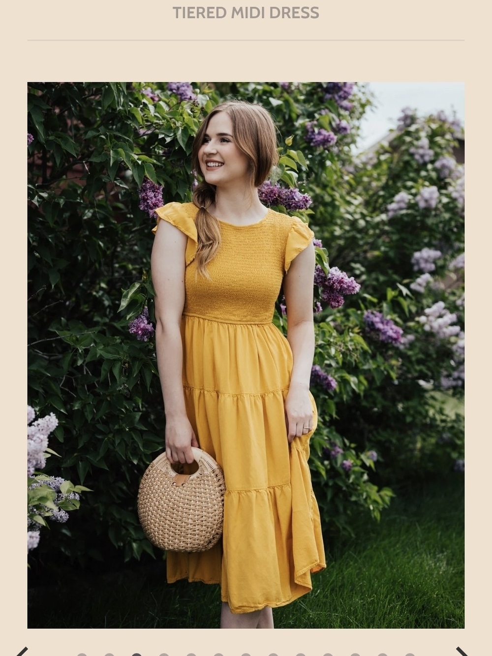 Smocked Bodice Yellow Tiered Flutter Sleeve Midi Dress Vacation Beach Romantic